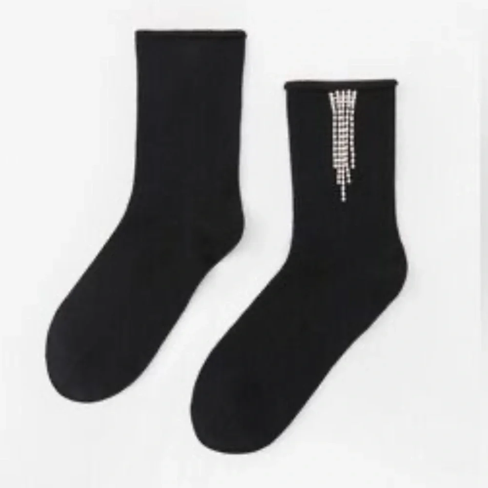 NWT. Zara Black Wool Blend Rhinestone Socks. Size 6-7,5.